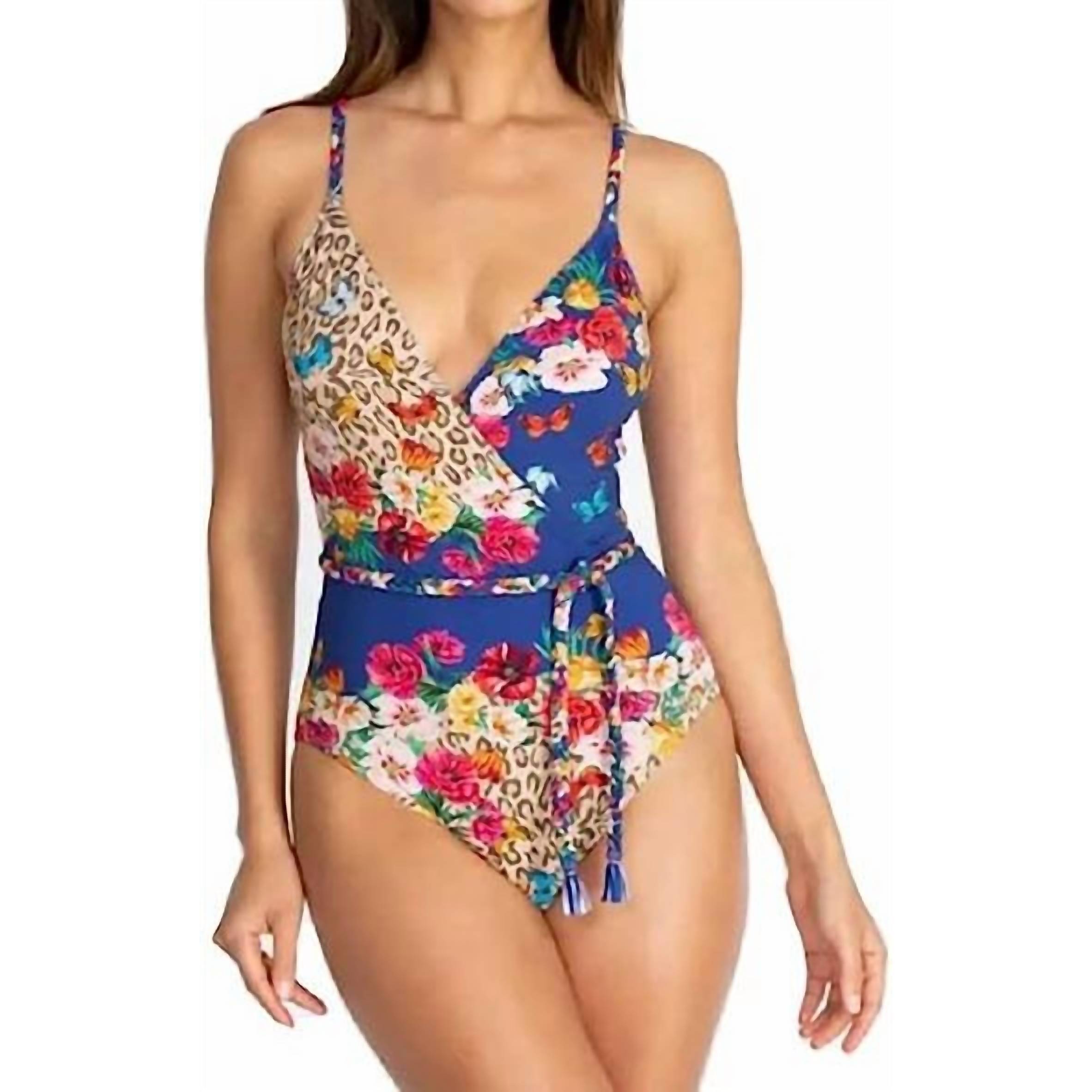 New Johnny Was Fleur Braided Wrap One Piece Swimsuit In Multi